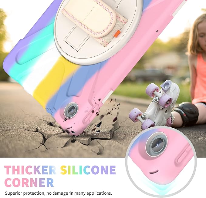 TSQQST Case for Lenovo Tab M10 Plus 3rd Gen 10.6 Inch 2022 Model TB-125F/TB-128F，Shockproof Protective Case w/ 360 Rotating Stand Hand Strap, Colorful Pink