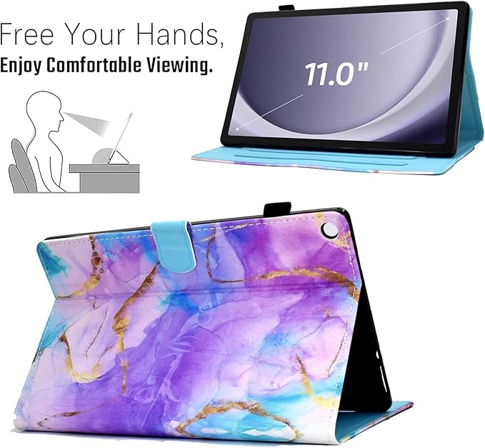 DTangLsm Case for Samsung Galaxy Tab A9 Plus/ A9+ 11 inch 2023 (SM-X210/X216/X218) Multi-Angles Viewing PU Leather Folio Stand Cover for Galaxy Tab A9+ Case with Pencil Holder, Purple Marble