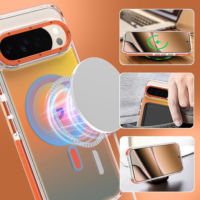 MOWIME Magnetic Case for Google Pixel 10 Pro XL [Compatible with Magsafe] [Cute Fashion Fluorescent Design] Shockproof Slim Translucent Matte Case for Pixel 10 Pro XL 6.8", Orange