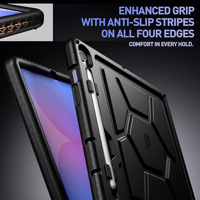 Poetic TurtleSkin Case for Samsung Galaxy Tab S10 FE Plus (2025 Release) 13.1 inch Case with S Pen Holder, Heavy Duty Shockproof Kids Friendly Protective Silicone Cover, Black