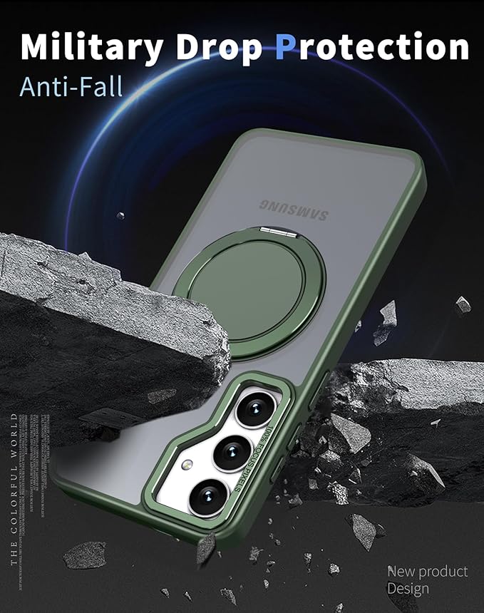 Magnetic Stand Case for Samsung Galaxy S24/S25 6.2" [with 2 Screen Protectors] [360° Rotation Magnetic Stand] [Compatible with Magsafe] Military-Grade Drop Protection Case, Green