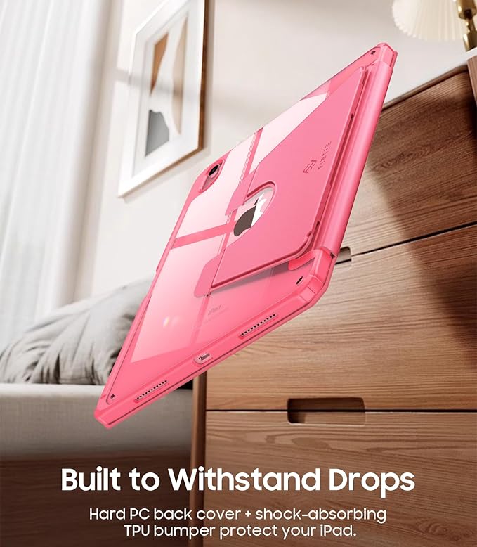 Fintie Vertical Stand Case for iPad (A16) 11th Generation 11 Inch (2025), iPad 10th Generation 10.9 Inch (2022), Multi-Angle Viewing Clear Cover with Pencil Holder, Magnetic Ultra-Stable, Pink