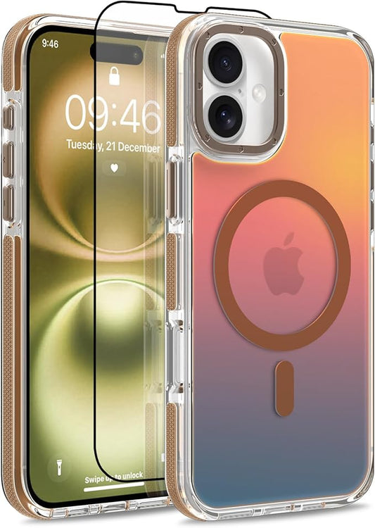 MOWIME Magnetic Case for iPhone 16 Plus [Compatible with Magsafe] [Cute Fashion Fluorescent Design] [1 Screen Protector] Slim Translucent Matte Case for iPhone 16 Plus 6.7" 2024, Desert