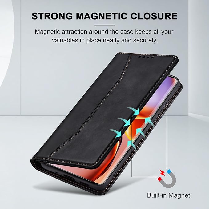 Jasonyu Flip Wallet Case for Motorola Edge+ (2023)/Moto Edge Plus (2023),Leather Magnetic Folio Cover with Card Holder,Kickstand - TPU Shockproof Durable Protective Phone Case,Black