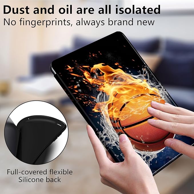 Case for Lenovo Tab M10 Plus 10.3", 360 Degree Rotating Folding Stand,with Auto Sleep/Wake Case for Lenovo Tab M10 Plus (2020 2nd Gen) TB-X606F/TB-X606X 10.3" FHD Tablet,Basketball Fire and Water