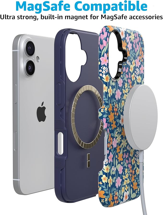 Casely iPhone 17 Case | Full Bloom | Navy Floral | Compatible with MagSafe | Bold Protective Design