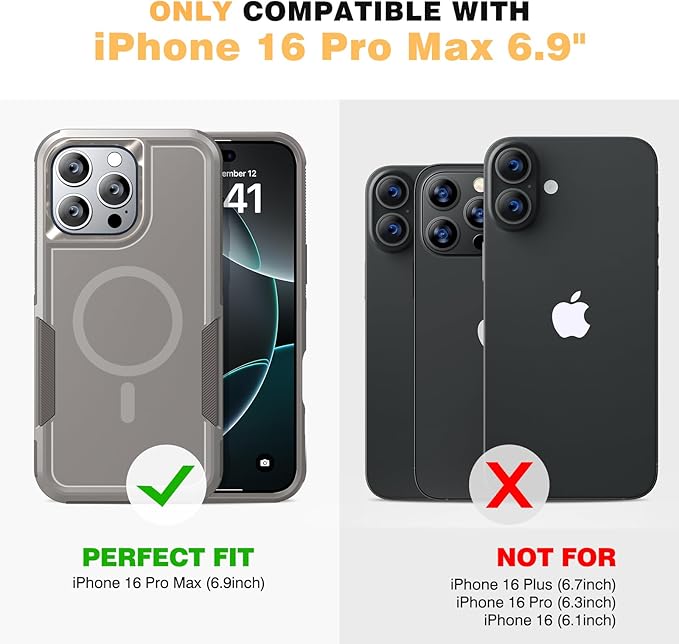 Diaclara Designed for iPhone 16 Pro Max Case, [with Privacy Screen Protector] [Anti Spy] [Military Grade Drop Protection] Heavy Duty Full-Body Shockproof Phone Case, Magnetic Grey Titanium
