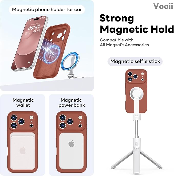 Vooii Magnetic Compatible with iPhone 17 Pro Max Case (Compatible with Magsafe) (Upgraded Camera Protection) Liquid Silicone Shockproof Full Body Protective Phone Cover for Women Men, Caramel, 6.9”
