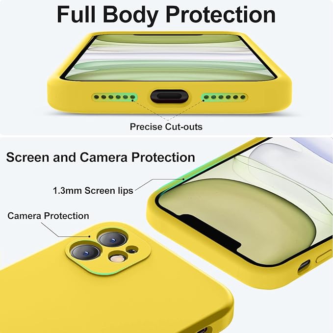 Vooii Compatible with iPhone 11 Case, Upgraded Liquid Silicone with [Flat Edges] [Camera Protection] [Soft Anti-Scratch Microfiber Lining] Phone Case for iPhone 11 6.1 inch - Yellow
