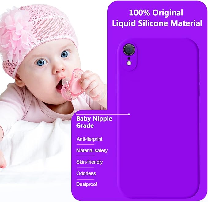 Vooii Compatible with iPhone XR Case, Upgraded Liquid Silicone with [Flat Edges] [Camera Protection] [Soft Anti-Scratch Microfiber Lining] Phone Case for iPhone 10 XR 6.1 inch - Neon Purple