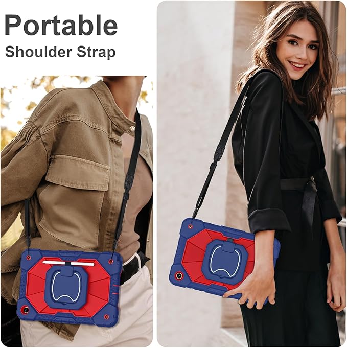 for Galaxy Tab A9 Plus Case 11 Inch, Rugged Case for Samsung Galaxy A9+ Tablet with Screen Protector 360 Rotating Stand Shoulder Strap Pen Holder, 2023 Model(SM-X210/X216/218), Navy Red