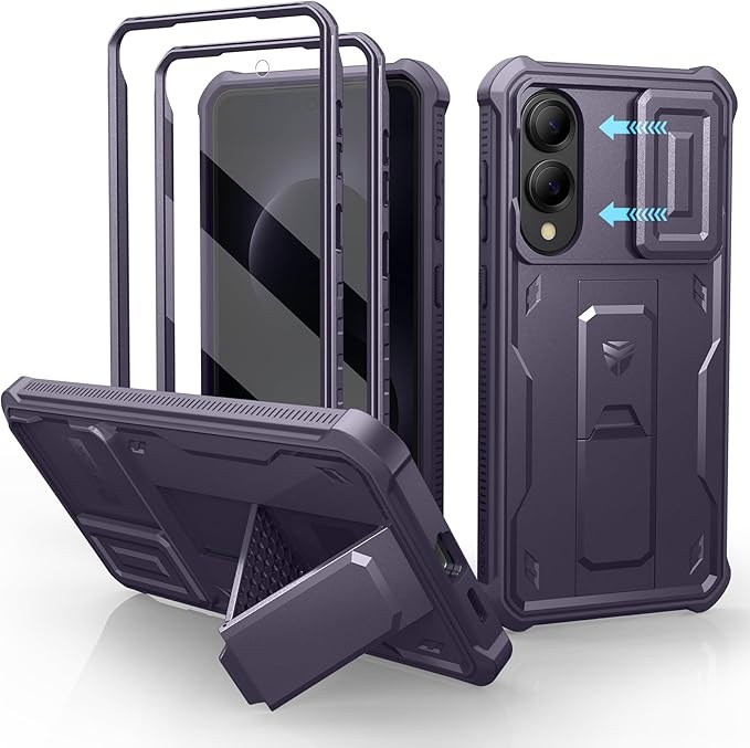 Dexnor for Samsung Galaxy S25 Edge Case with Upgraded Slide Camera Cover & 2 Front Frames & Built-in Screen Protector & Kickstand,Heavy-Duty Rugged Case Full-Body Protective Cover,Phantom Purple
