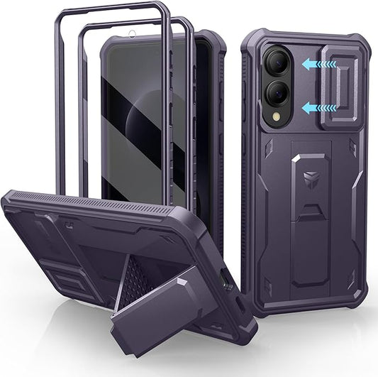 Dexnor for Samsung Galaxy S25 Edge Case with Upgraded Slide Camera Cover & 2 Front Frames & Built-in Screen Protector & Kickstand,Heavy-Duty Rugged Case Full-Body Protective Cover,Phantom Purple