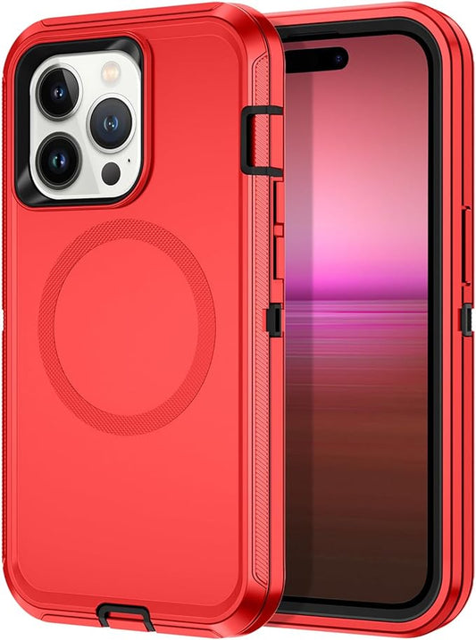 for iPhone 14 Pro Max Case [Compatible with MagSafe] Shockproof 3-Layer Full Body Protection Rugged Heavy Duty Cover Case for Apple iPhone 14 Pro Max 6.7",Red/Black
