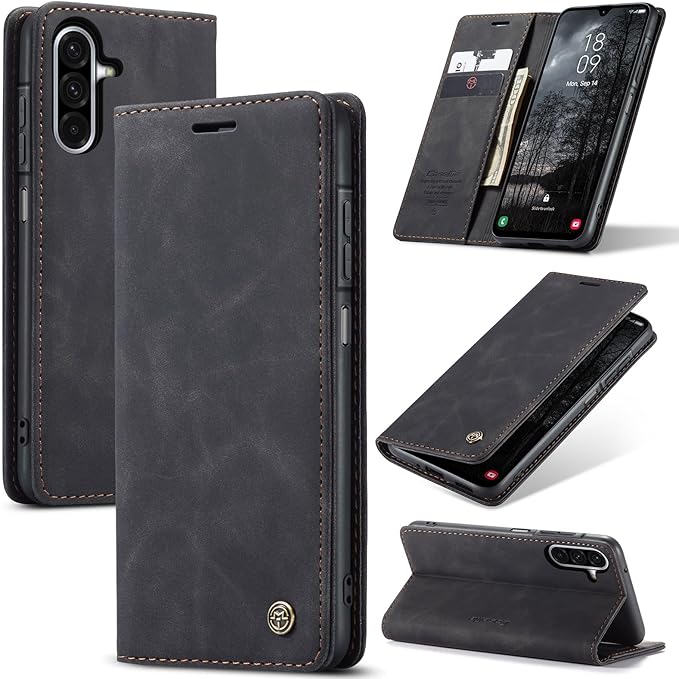 for Samsung Galaxy A17 Case, Flip Wallet Leather Case with Card Holder Magnetic Closure Shockproof Kickstand Protective Phone Cases Cover for Galaxy A17, Black