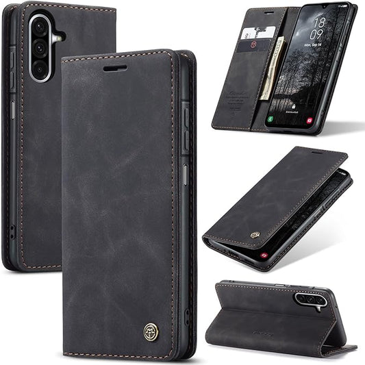 for Samsung Galaxy A17 Case, Flip Wallet Leather Case with Card Holder Magnetic Closure Shockproof Kickstand Protective Phone Cases Cover for Galaxy A17, Black