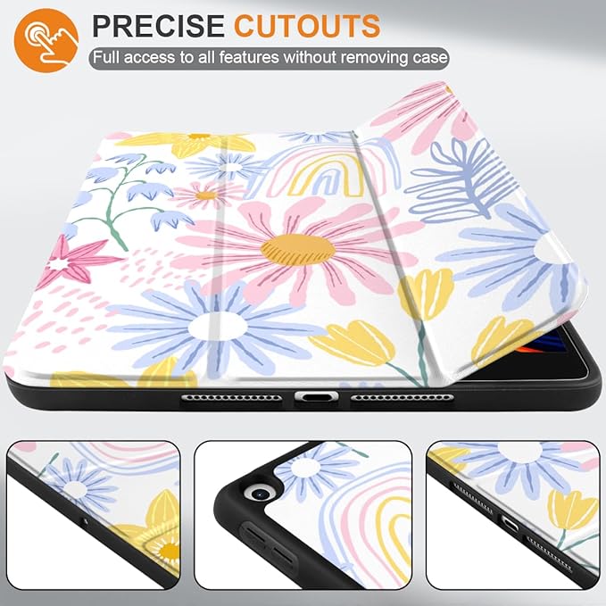 DONGKE Case Compatible with iPad 10.2 Inch 2021 2020 2019 iPad 9th/8th/7th Generation with Pencil Holder, Slim Stand Protective Case with Soft TPU Back, Auto Sleep/Wake Cover, Colorful Florals