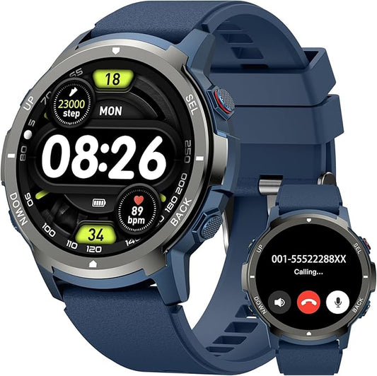 Smart Watches for Men with 4 Buttons, 1.43'' AMOLED Fitness Watch with Heart Rate/BP/Sleep Tracker, Pedometer, 110+ Sport Modes, Password, Waterproof Military Smart Watch for Android iOS