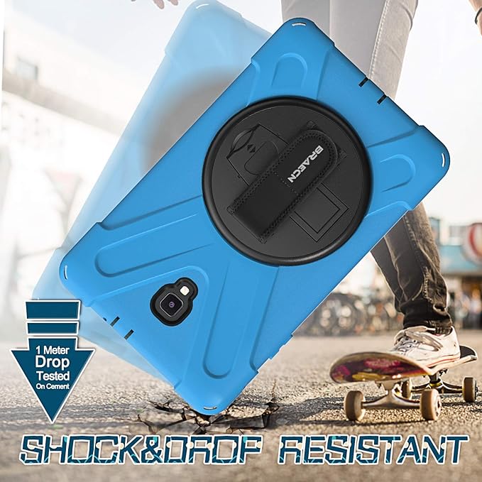 BRAECNstock for Samsung Galaxy Tab A 8.0 2017 Case (SM-T380/T385) Rugged Shockproof Protective Case with 360° Rotating Hand Strap+Kickstand Shoulder Strap Samsung SM-T380 Tablet Case Kids - Sky Blue