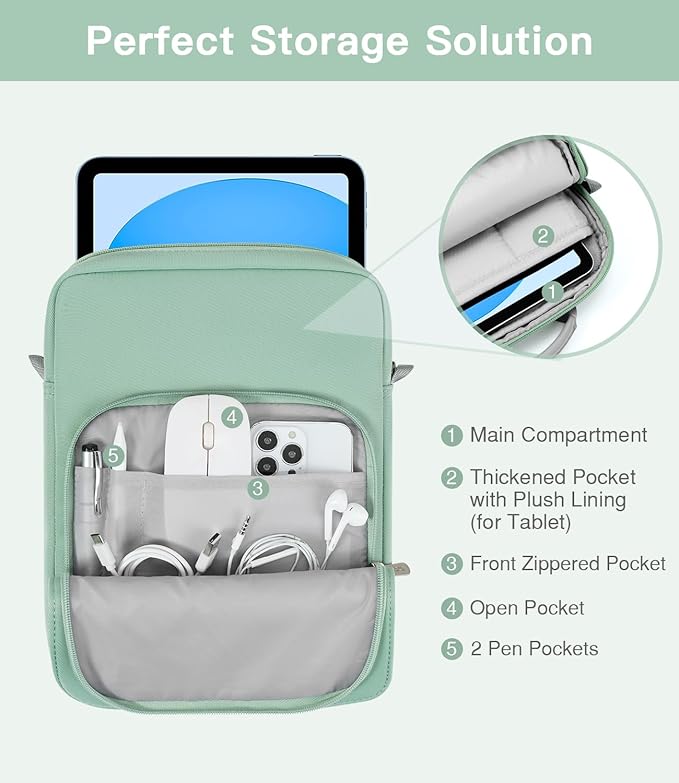 MoKo 9-11 Inch Tablet Sleeve Bag Handle Carrying Case with Shoulder Strap Fits 11inch iPad Air M3, iPad A16 2025, Pro 11 inch, iPad 10/9/8/7th Gen, Tab S8/S9 11", Cyan