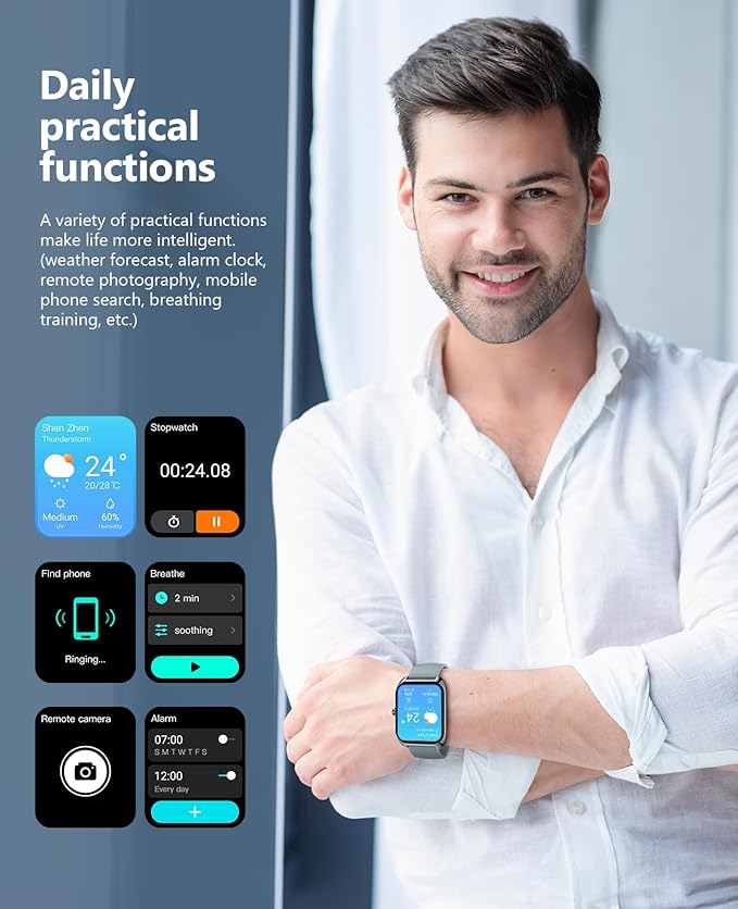 Smart Watch (Answer/Make Call) for Men Women, 2.02" Smartwatch with Heart Rate/Blood Pressure/Blood Oxygen/Sleep Monitor, IPX8 Waterproof Fitness Tracker, 100+ Sports Modes Compatible with iOS Android