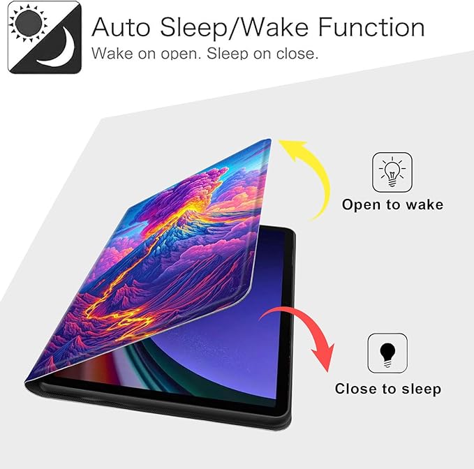 Case for Samsung Galaxy Tab S10 FE/ S9 FE 5G 10.9 Inch/Tab S9 11 Inch, Slim PU Leather Stand Cover with Auto Wake/Sleep, Multi-Angle Viewing & Shockproof, Colorful Volcano