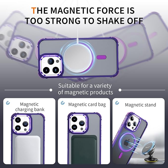 for iPhone15 Pro Case with MagSafe, Supports Magnetic Charging, [Military Drop Protection] Magnetic Case for iPhone 15 Pro, Purple