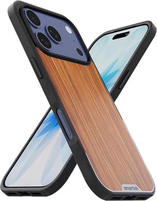 Smartish® iPhone 17 Pro MagSafe Case - Gripmunk Magnetic Slim Case [Lightweight + Protective] Thin Grip Cover with Microfiber Lining for Apple iPhone 17 Pro - Walnut Woods