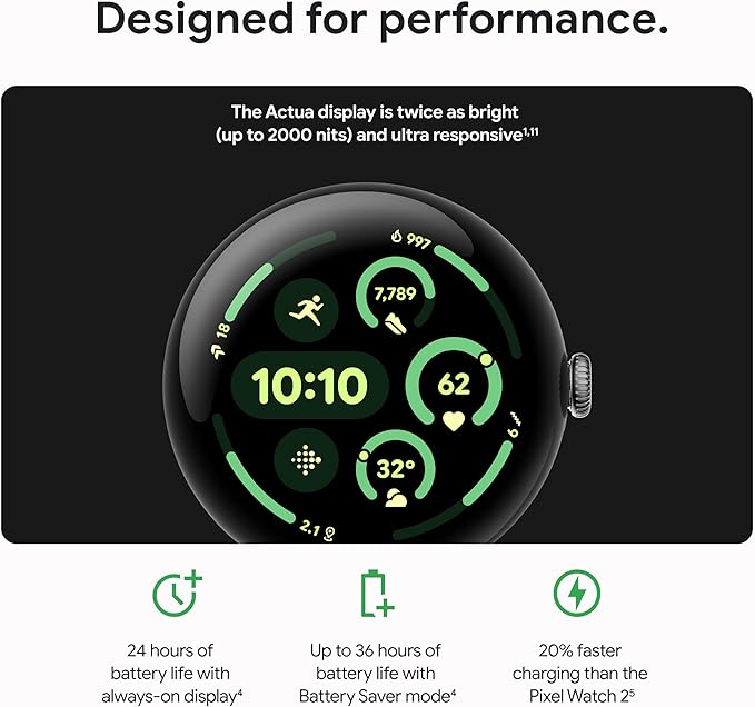 Google Pixel Watch 3 (41mm) Latest Model - Android Smartwatch, Heart Rate Tracking, Fitbit Advanced Running, Fitness Insights, 24-Hour Battery - Matte Black Aluminum Case - Obsidian Band - Wi-Fi