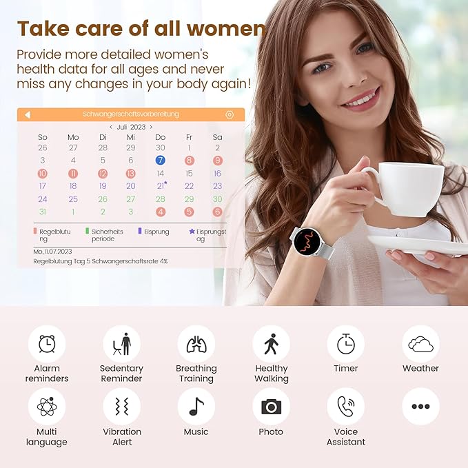 Smart Watches for Women with Menstrual Cycle Tracker, 1.39” HD Smart Watch, Heart Rate/Sleep Monitor, IP67 Waterproof, Women’s Watch Fitness Tracker Compatible with iOS Android