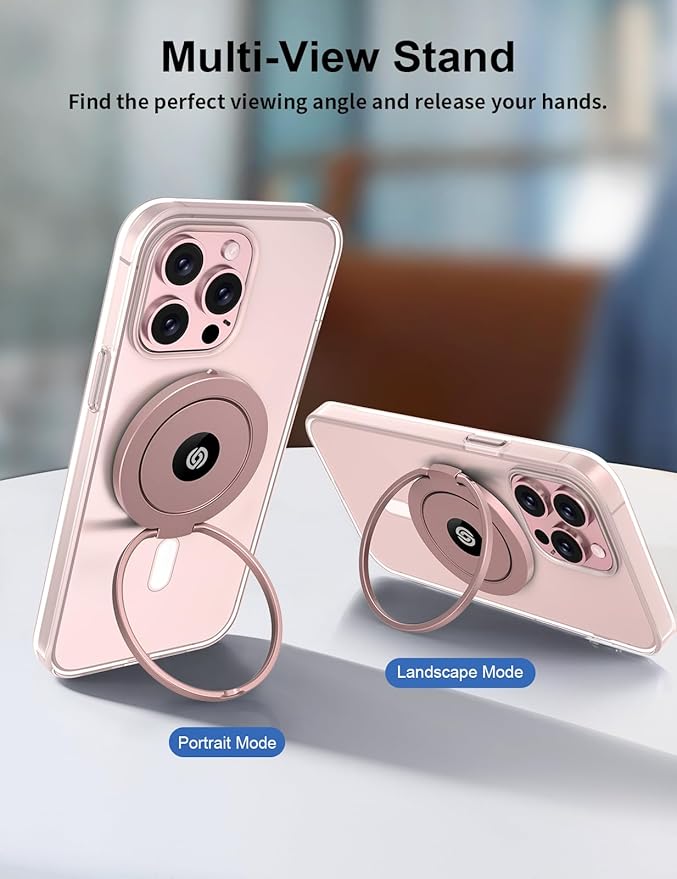 EWA MagOne Ultra (Plate Edition) Phone Grip Stand with Leather Finger Strap, Removable Magnetic Ring Holder Kickstand Loop, Double-Sided Magnetic Accessories for Phone-Rosegold