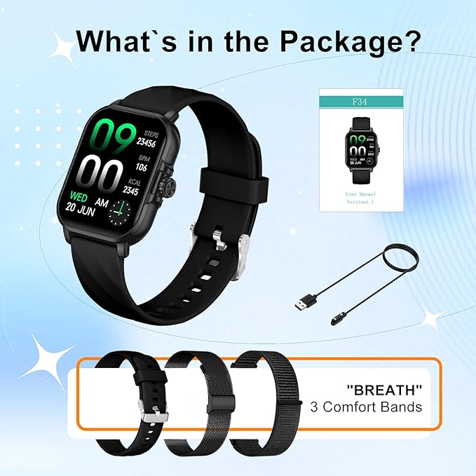 Smart Watches for Men Women Fitness Tracker Watch 2.04 HD Screen Sport Watch with ChatGpt AI Voice 3 Bands Step Counter 24/7 Heart Rate Sleep Monitor Smartwatch for Android iOS (Black)