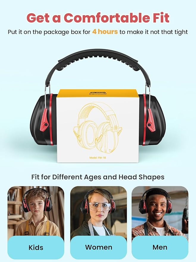 Dr.meter Ear Protection Ear Muffs, 31dB Noise Reduction Safety Earmuffs with Adjustable Headband for Adults Kids Autism Sensory Hearing Protection, Earmuff for Range Mowing, Hunting, Monster Jam