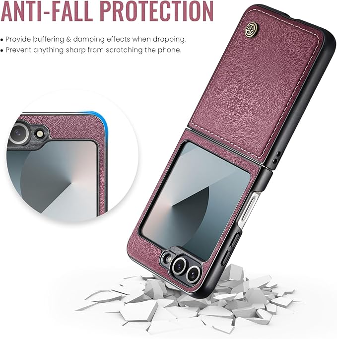 for Samsung Galaxy Z Flip 6 Case, Premium PU Leather Case Anti Scratch Slim Phone Shockproof Protective Phone Cover for Samsung Galaxy Z Flip6, Red