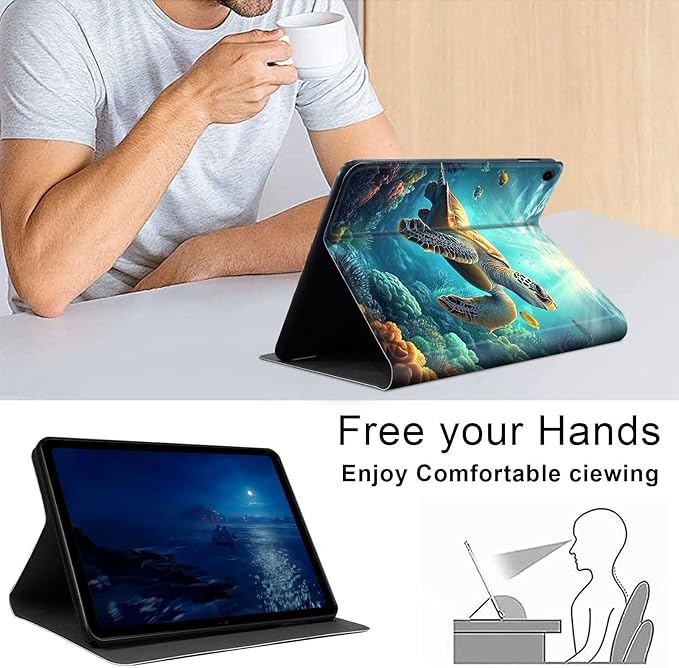 Case for Samsung Galaxy Tab A9 8.7-Inch 2023, Slim PU Leather Stand Cover with Auto Wake/Sleep, Multi-Angle Viewing & Shockproof, Sea Turtle