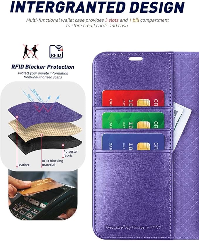 OCASE Compatible with Galaxy S24 5G Wallet Case, PU Leather Flip Folio Case with Card Holders RFID Blocking Kickstand [Shockproof TPU Inner Shell] Phone Cover (2024), Pulple