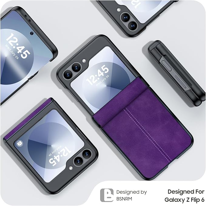 for Samsung Galaxy Z Flip 6 Case/Z Flip 7 FE Case with Hinge Protection & Built-in Screen Protector, Ultra Thin Leather Shockproof Cover Phone Case for Galaxy Z Flip 6/Z Flip 7 FE-Purple