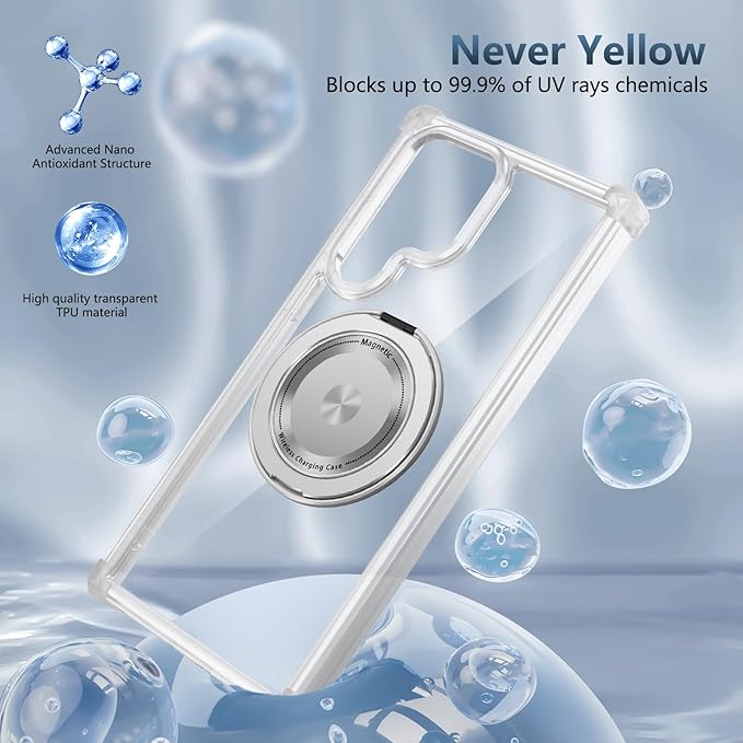 for Samsung Galaxy S22 Ultra Case Compatible with MagSafe Magnetic,with Screen Protector,with Kickstand Ring Military Grade Drop Heavy Duty Protection Shockproof for S22 Ultra Phone Case Clear