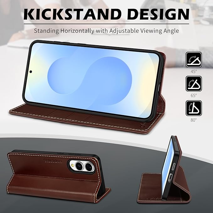 SHIELDON Wallet Case for Galaxy S25 Edge 2025, Genuine Leather Case with RFID Blocking Credit Card Holder Kickstand Magnetic Folio Protective Cover Compatible with Galaxy S25 Edge 6.7" - Retro Coffee