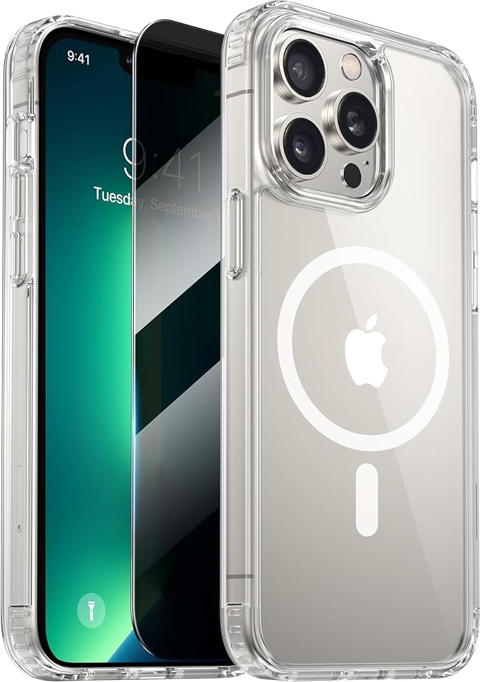 Diaclara Magnetic for iPhone 13 Pro Max Case, [with Privacy Screen Protector] [Anti Spy] [Military Grade Drop Protection] Heavy Duty Full-Body Shockproof Phone Case, Clear