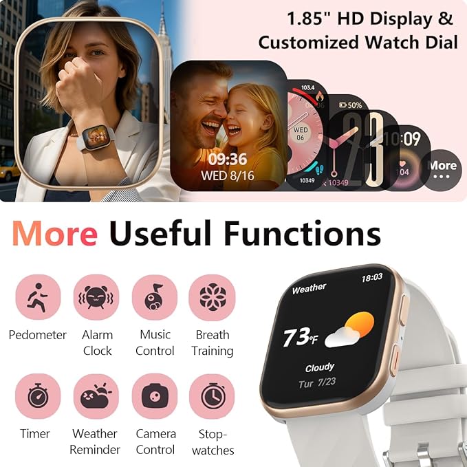 MorePro Smart Watches for Women iPhone Android(Answer/Make Call), 2025 Health Smartwatch with Heart Rate/Blood Pressure/Blood Oxy-gen/Sleep Monitor, 1.85" HD Fitness Trackers with 120+ Sport Modes