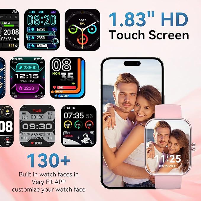 Smart Watch with Alexa Built-in, 1.83" HD Touchscreen & Fitness Tracker with Message Call Function, 24/7 Heart Rate/Sleep Monitor, 120+ Sport Modes, IP68 Waterproof, for Android iPhone (Pink)