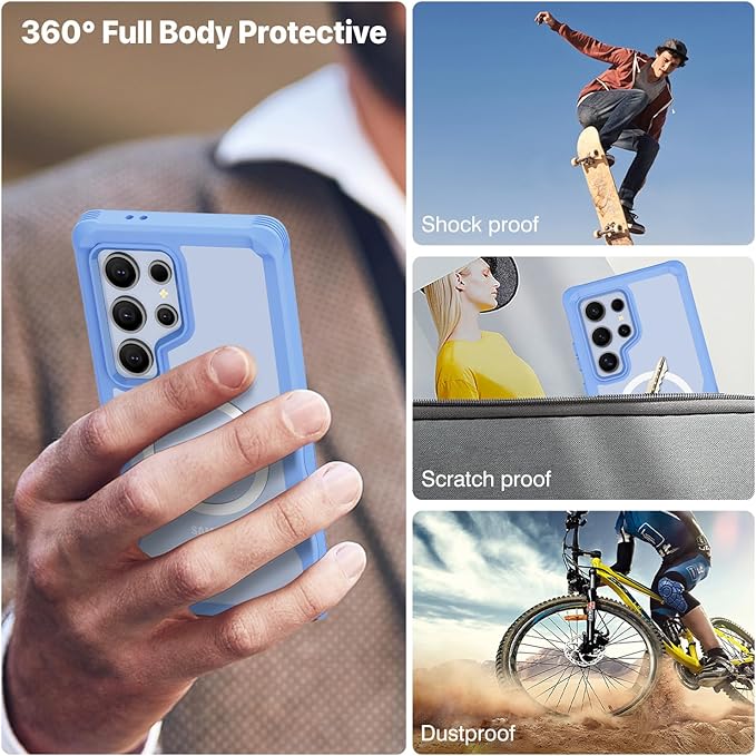 CENHUFO Magnetic Privacy for Samsung Galaxy S24 Ultra Case, Full Body Phone Case with Built-in Privacy Screen Protector and Camera Lens Cover, Anti Peep Shockproof Protective Clear Bumper - Blue
