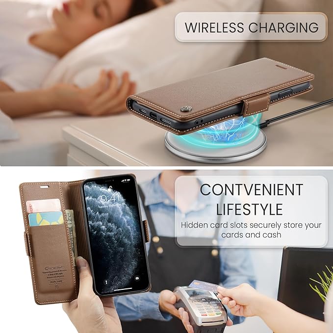 for iPhone 11 Pro Case, Premium PU Leather Wallet Case Flip Cover with [RFID Blocking][Card Holder][Stand Function] Shockproof Protective for iPhone 11 Pro 5.8", Brown