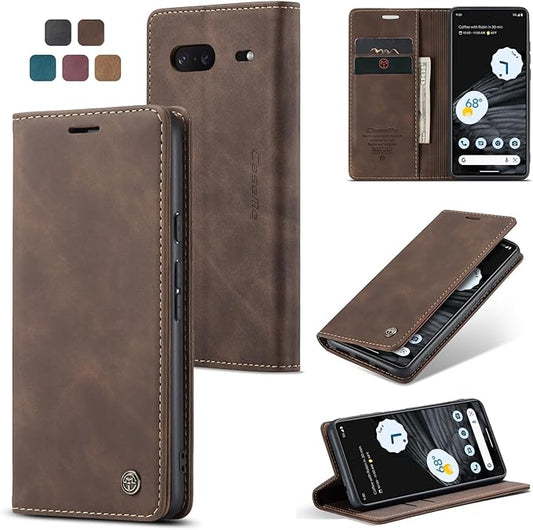 for Google Pixel 7 Case, Flip Wallet Leather Case with Card Holder Magnetic Closure Shockproof Kickstand Protective Phone Cases Cover for Google Pixel 7,Coffee