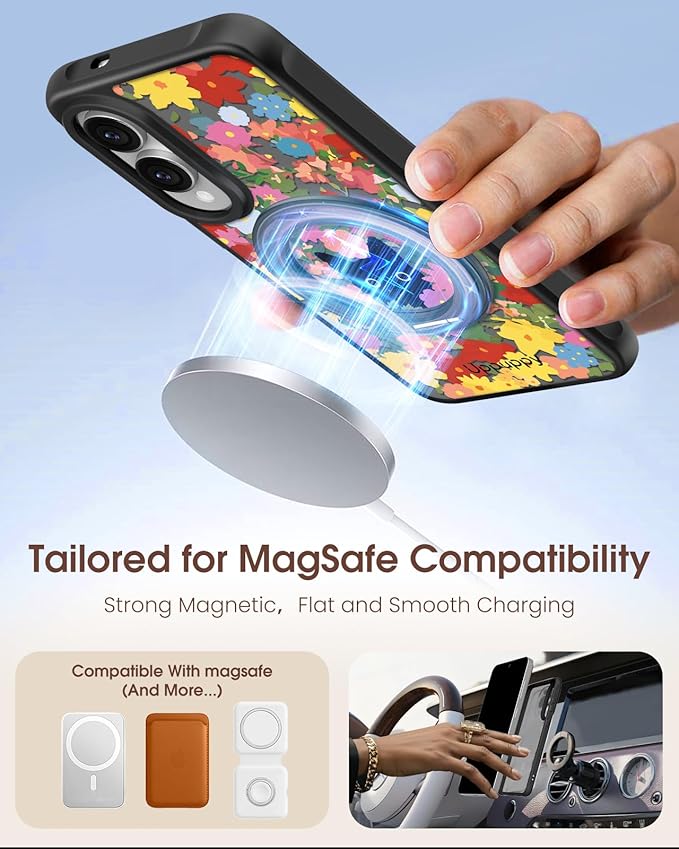for Samsung Galaxy S25 Edge Case with 360° Rotatable Magnetic Ring - Compatible with MagSafe, Semi-Transparent Soft-Touch Material Shockproof, Cute Black Cat & Flower Design for Women Girl