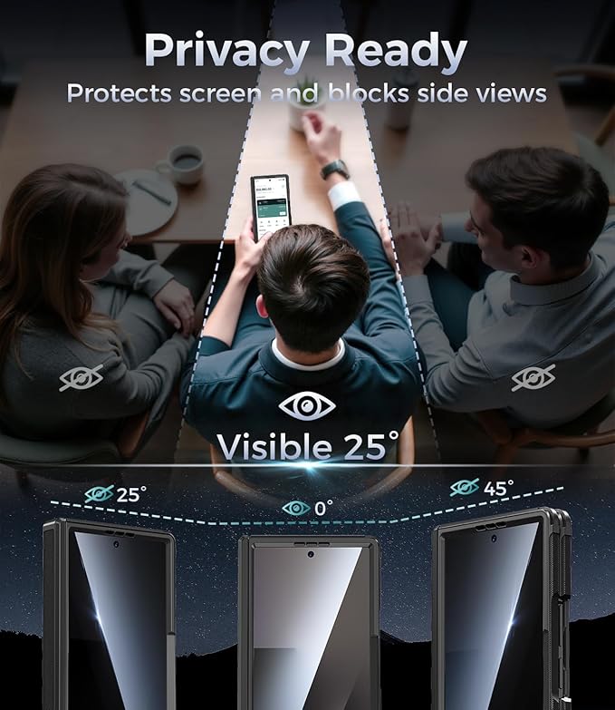 for Samsung Galaxy Z Fold 7 Case with Privacy Screen Protector, Kickstand & Hinge Protection – Rugged Hard 360° Full Body Protective Phone Cover Case for Z Fold 7 5G 2025 - Black