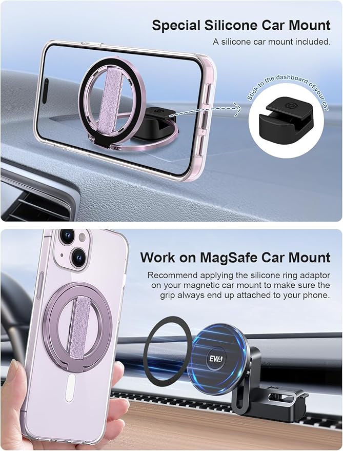 EWA MagOne Ultra for Magsafe Phone Grip Kickstand [Replaceable Elastic Finger Loop], Mag Safe Ring Holder Stand, Two-Sided Magnetic Phone Accessories for iPhone 17,16,15,14,13,12 Pro/Max/Plus-Purple