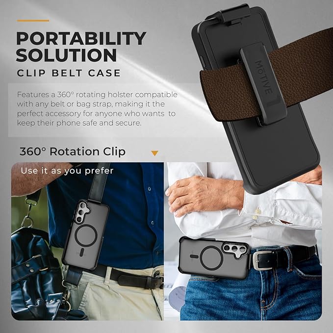 MOTIVE Compatible with Samsung Galaxy s25 Plus case Belt Clip, [Military Grade] with Screen Protector, Translucent Matte Samsung s25 Plus case Clip 6.7” | Black [Fits s24 Plus]