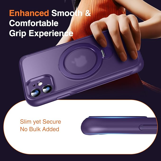 360° O-Ring MagStander for iPhone 11 Case with Magnetic Kickstand Ring Holder [Compatible with MagSafe][360°Rotate Stand Ring][Military Shockproof] Magnet iPhone 11 Phone Cover Matte Purple
